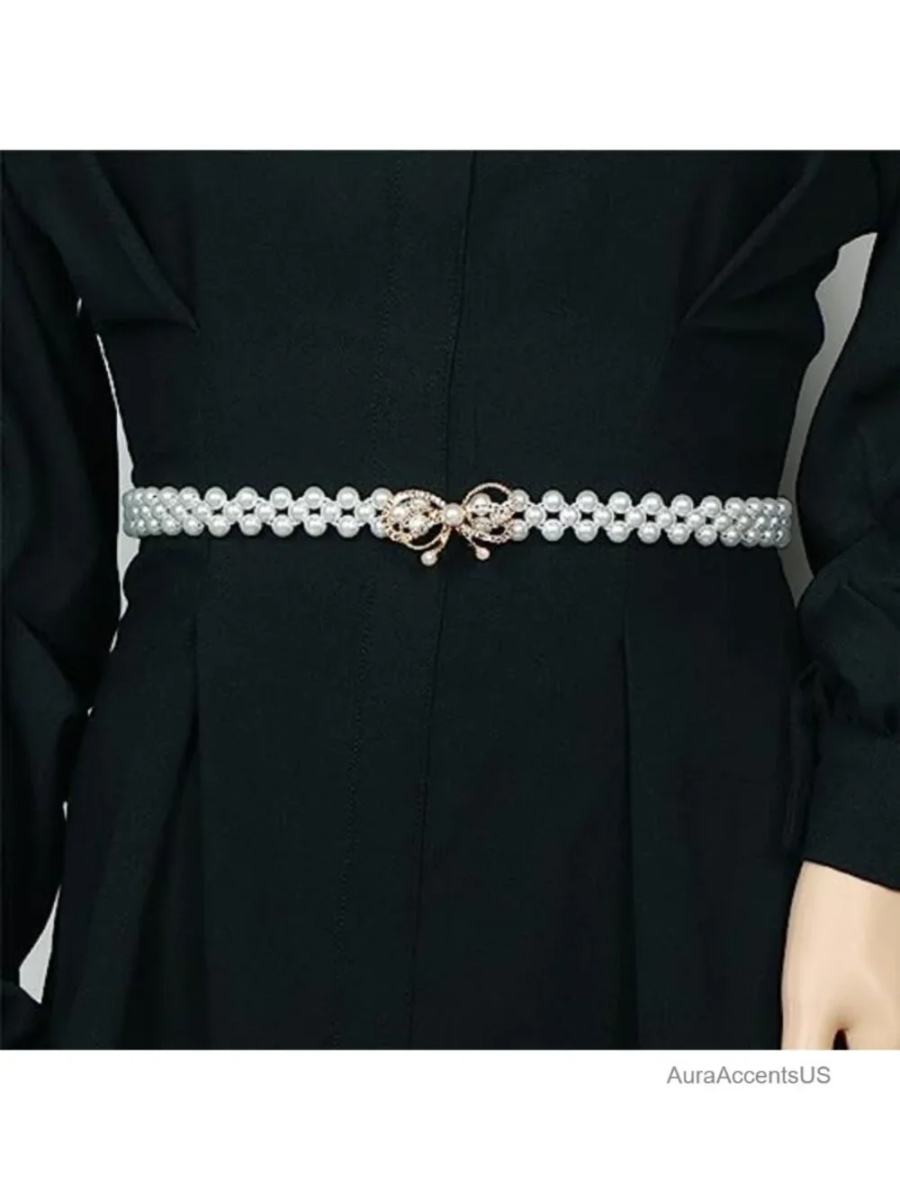 Faux Pearl Rhinestone Elastic Waist Belt Bow Knot Dress Strap Crystal